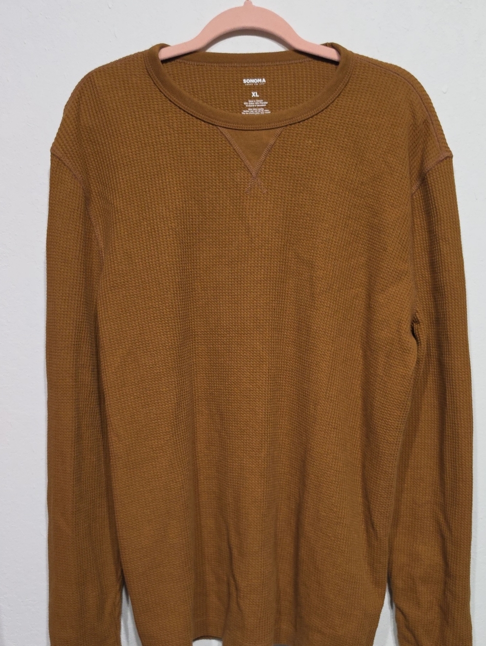 Sonoma Camel Brown Waffle Knit Crewneck Long Sleeve